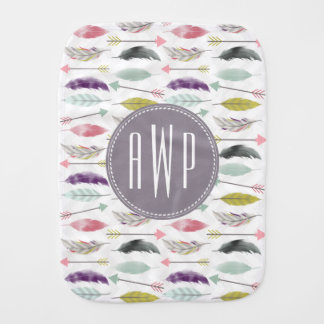 Feathers and Arrows Monogram Burp Cloth
