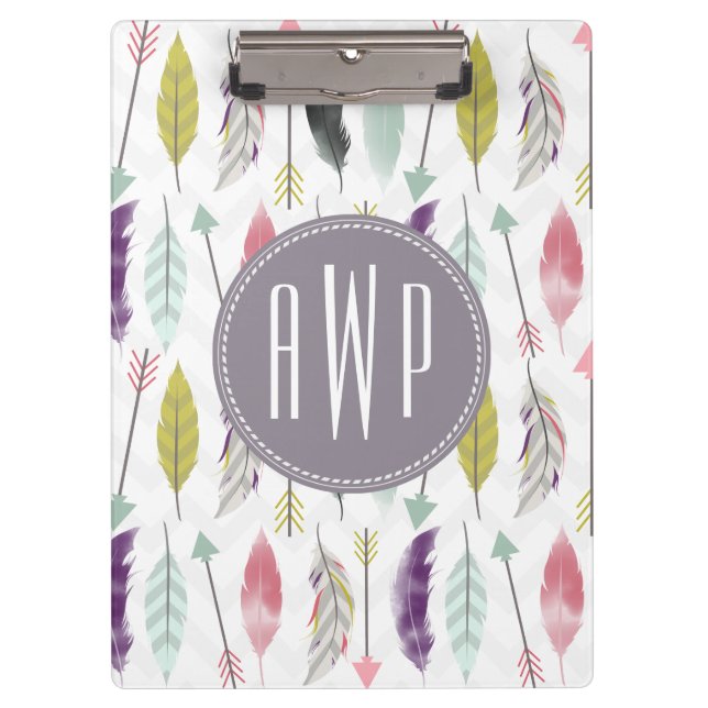Feathers and Arrows Monogram Clipboard (Front)