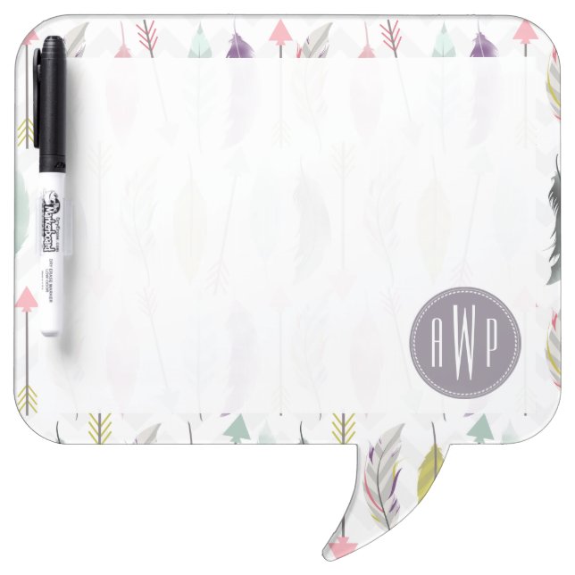Feathers and Arrows Monogram Dry-Erase Board (Front)