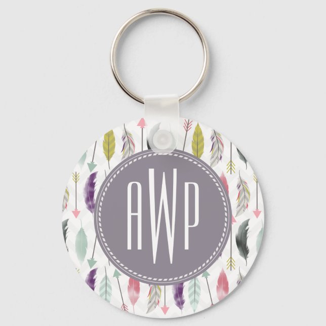 Feathers and Arrows Monogram Keychain (Front)