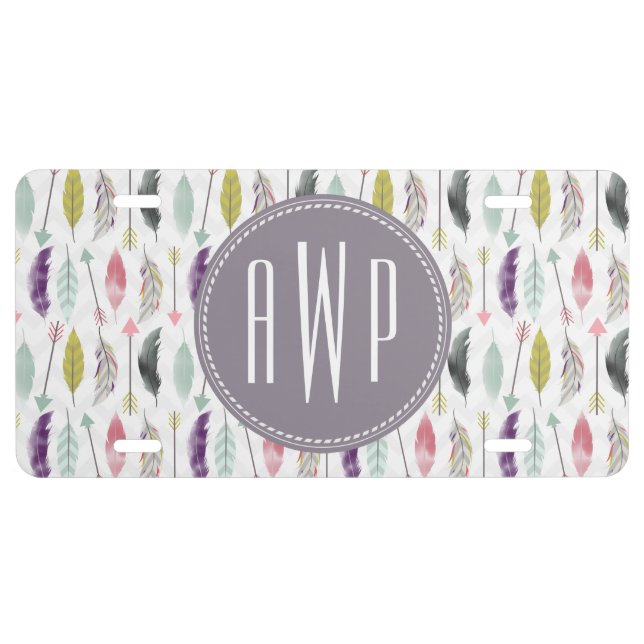 Feathers and Arrows Monogram License Plate (Front)