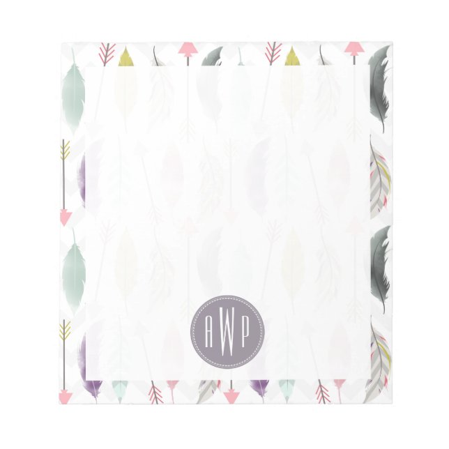 Feathers and Arrows Monogram Notepad (Front)