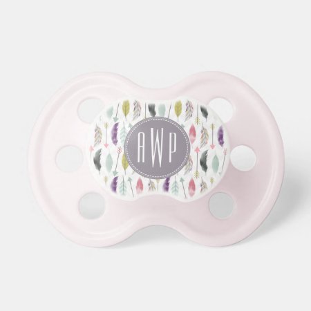 Feathers And Arrows Monogram Pacifier