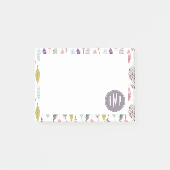 Feathers and Arrows Monogram Post-it Notes (Front)