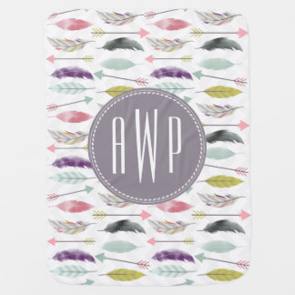 Feathers and Arrows Monogram Swaddle Blanket