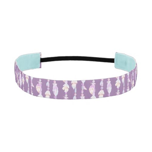 Feathers and beads purple pattern hairband athletic headband