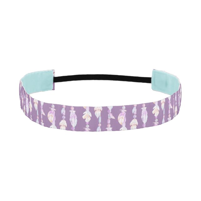 Feathers and beads purple pattern hairband athletic headband (Front)