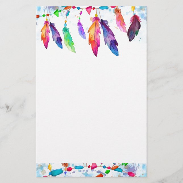 Feathers and beads stationery (Front)