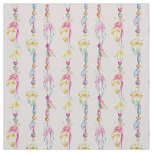 Feathers and beads watercolor art fabric