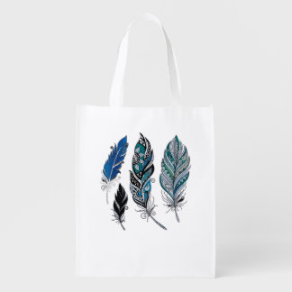 Feathers and colors dance grocery bag