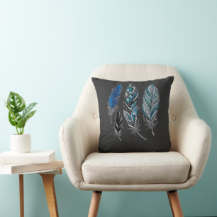 Feathers and colors dance throw pillow