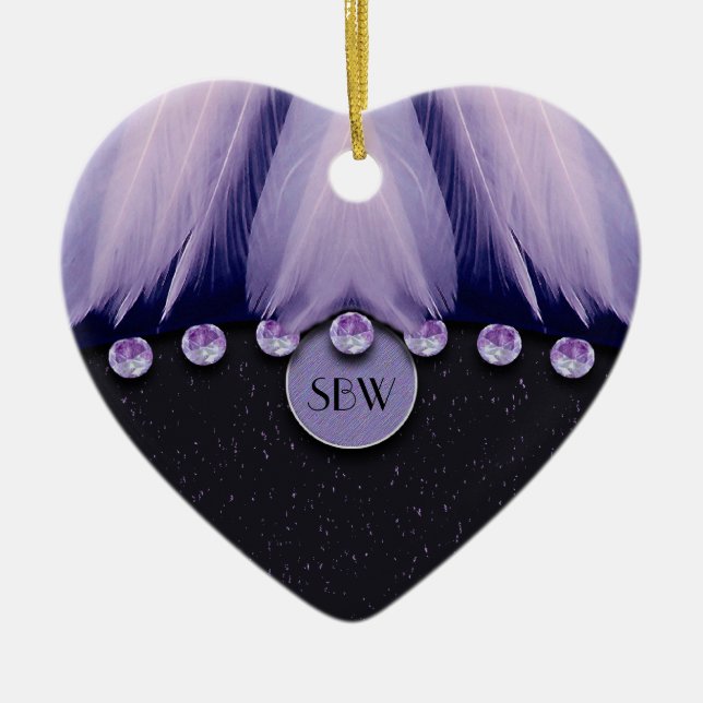 Feathers and Diamonds Ceramic Ornament (Front)