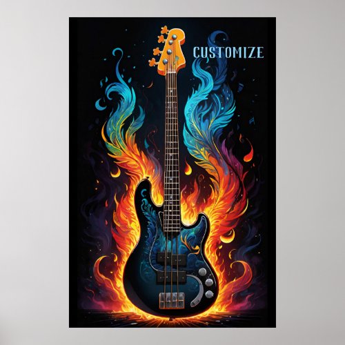 Feathers And Flames Electric Bass Guitar Poster