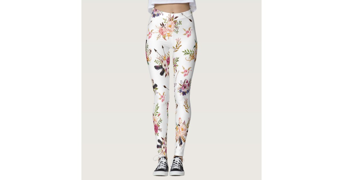 Feathers and Flowers print leggings