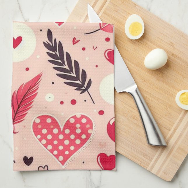Feathers and Hearts Romantic Kitchen Towel (Quarter Fold)