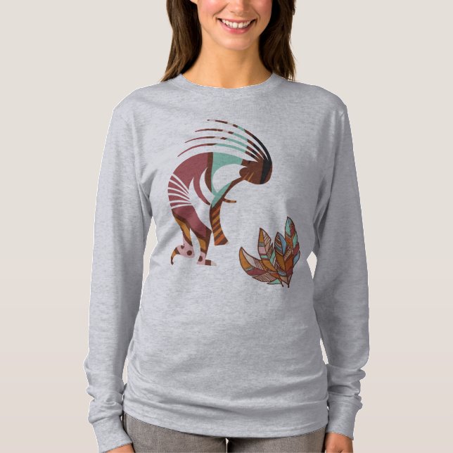 Feathers and Kokopelli Southwest T-Shirt (Front)