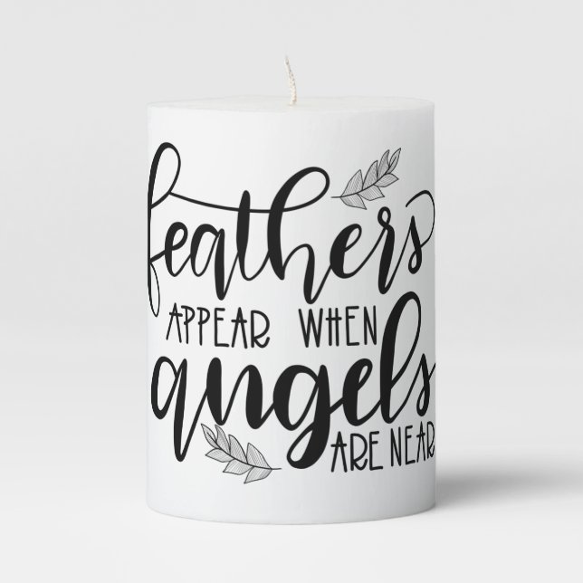 Feathers Appear When Angels Are Near Farmhouse Pillar Candle (Front)