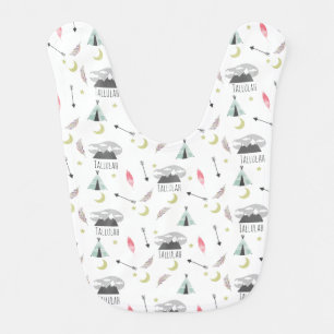 Feathers Arrows Tipi Mountains Baby Girl Bib