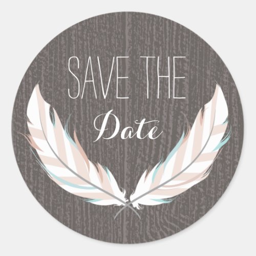 Feathers  Barn Wood Save The Date Sticker