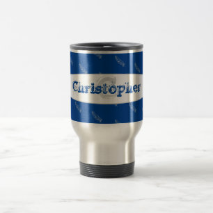 Feathers Blue Typography Name Monogram Template Travel Mug