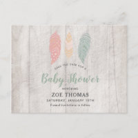 Feathers Boho Baby Shower Save The Date Invitation Postcard