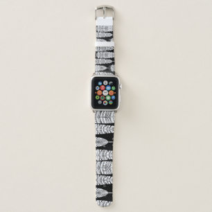 Feathers boho: black and white pattern apple watch band