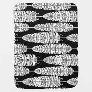 Feathers boho: black and white pattern baby blanket