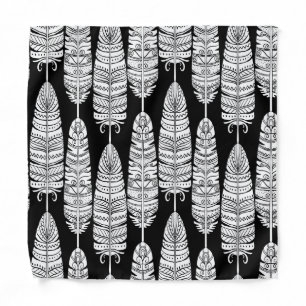 Feathers boho: black and white pattern bandana