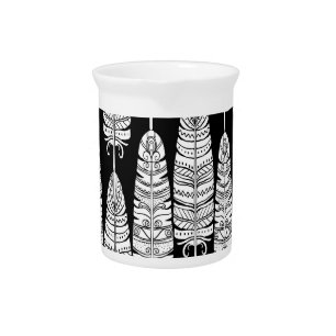 Feathers boho: black and white pattern beverage pitcher