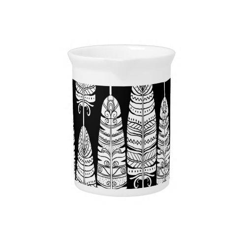 Feathers boho black and white pattern beverage pitcher