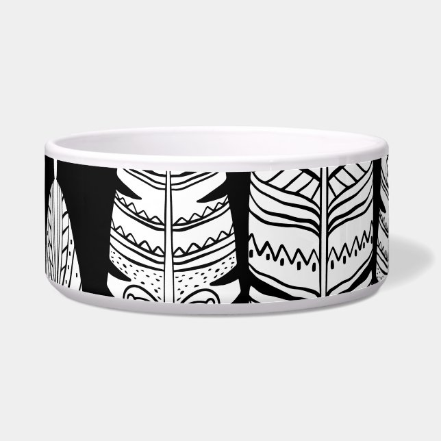 Feathers boho: black and white pattern bowl (Front)