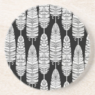 Feathers boho: black and white pattern coaster