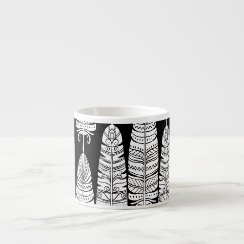 Feathers boho black and white pattern espresso cup