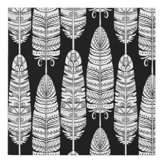 Feathers boho: black and white pattern faux canvas print