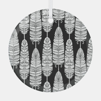 Feathers boho: black and white pattern glass ornament