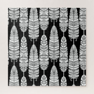 Feathers boho: black and white pattern jigsaw puzzle