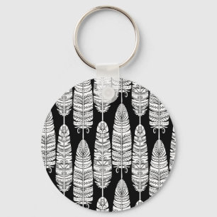 Feathers boho: black and white pattern keychain