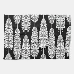 Feathers boho: black and white pattern kitchen towel