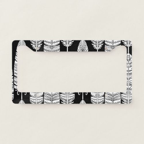 Feathers boho black and white pattern license plate frame