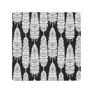 Feathers boho: black and white pattern metal print