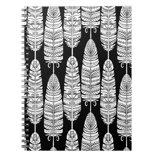 Feathers boho black and white pattern notebook