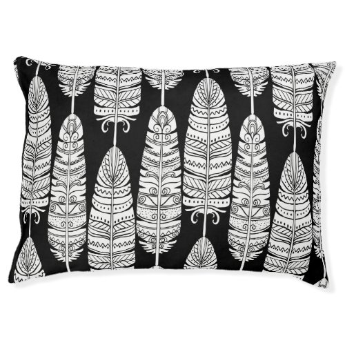 Feathers boho black and white pattern pet bed
