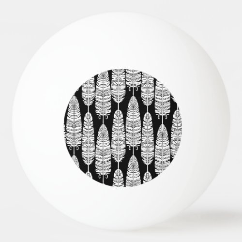 Feathers boho black and white pattern ping pong ball
