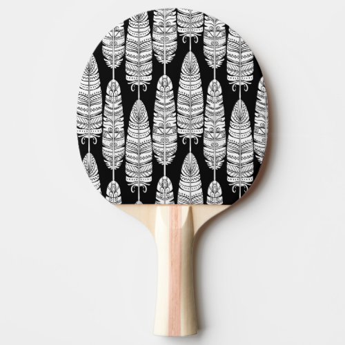 Feathers boho black and white pattern ping pong paddle