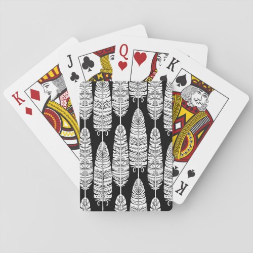 Feathers boho black and white pattern playing cards