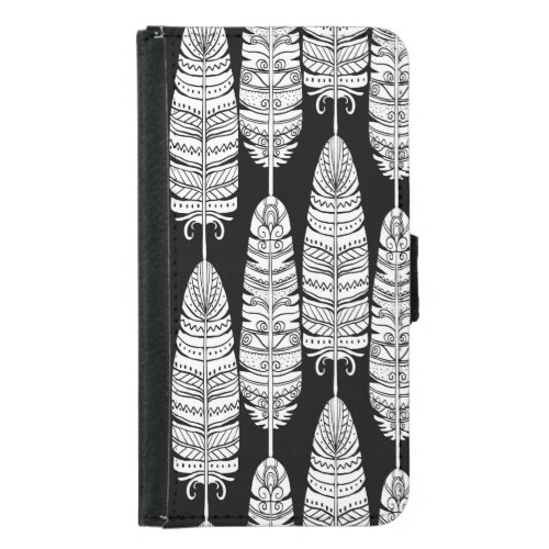 Feathers boho black and white pattern samsung galaxy s5 wallet case