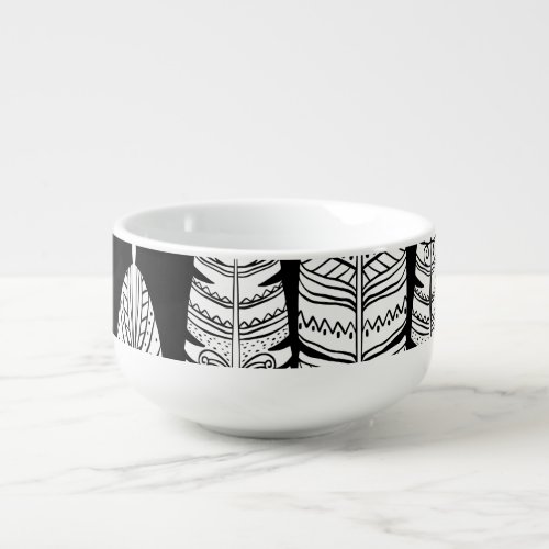 Feathers boho black and white pattern soup mug