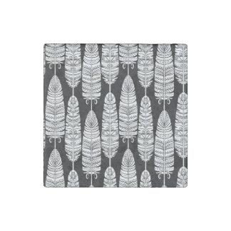 Feathers boho: black and white pattern stone magnet