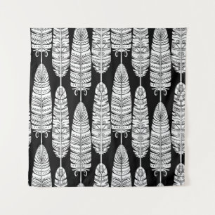 Feathers boho: black and white pattern tapestry