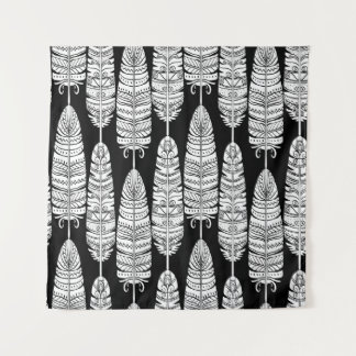 Feathers boho: black and white pattern tapestry